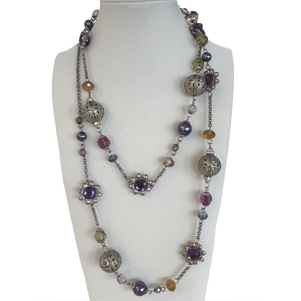 Silver and Multicolor Bead Necklace